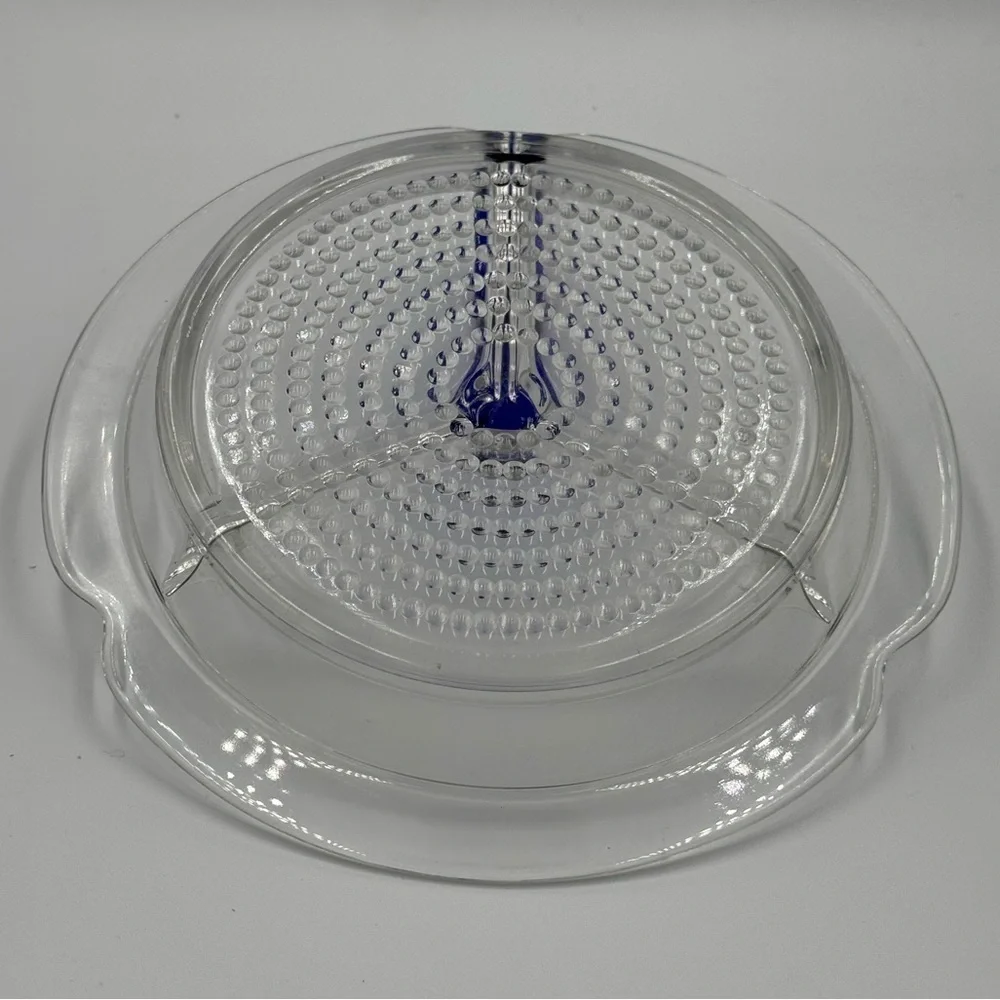 Vintage Duncan Miller Glass Teardrop Pattern Relish with Cobalt Blue Handle